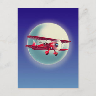 Cartão Postal Biplano Vermelho Antigo