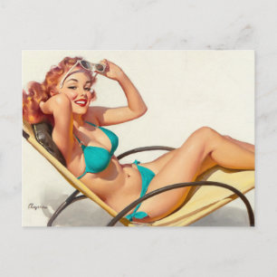 Cartão Postal Biquíni Turquesa Pin Up