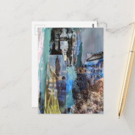 Cartão Postal Bird and City Buildings mixed media collage