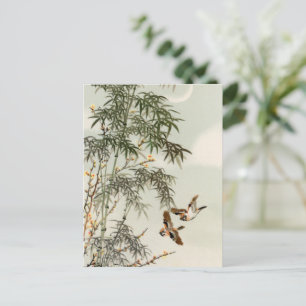 Cartão Postal Birds Bamboo Asian Japonês Vintage