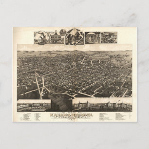 Cartão Postal Bird's Eye View of Kalamazoo, Michigan (1883)