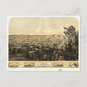 Cartão Postal Bird's Eye View of Michigan City, Indiana (1869)