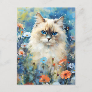 Cartão Postal Birman Cat Coloração d'água trabalho de arte