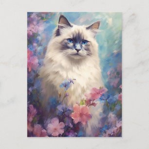 Cartão Postal Birman Cat, flores aquáticas