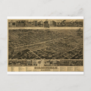 Cartão Postal Birmingham Alabama Late 1800's Birds Eye View