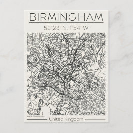 Cartão Postal Birmingham City Map Postcard Charcoal Urban Sketch