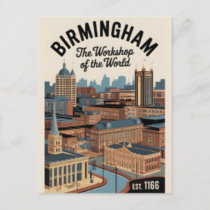 Cartão Postal Birmingham Inglaterra Paisagem Urbana Retro Viagem
