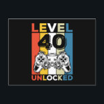 Cartão Postal Birthday 40th Level Unlocked 40 Gaming Vintage<br><div class="desc">Birthday 40th Level Unlocked 40 Gaming Vintage</div>