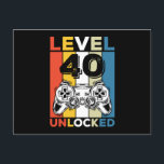 Cartão Postal Birthday 40th Level Unlocked 40 Gaming Vintage<br><div class="desc">Birthday 40th Level Unlocked 40 Gaming Vintage</div>