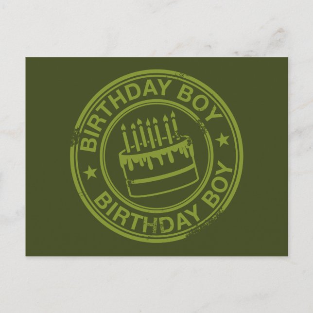 Cartão Postal Birthday Boy - efeito de selo de borracha - verde (Frente)