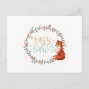 Cartão Postal Birthday Fox Wreath
