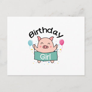 Cartão Postal Birthday Girl Happy Pig Lover