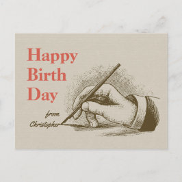 Cartão Postal Birthday Male hand segurando uma fonte caneta CC09