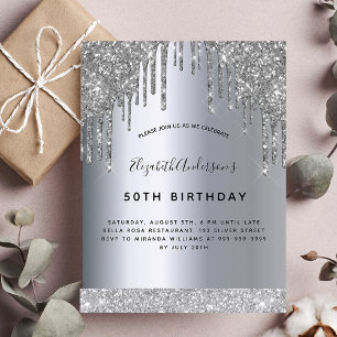 Cartão Postal Birthday party silver glitter sparkle invitation