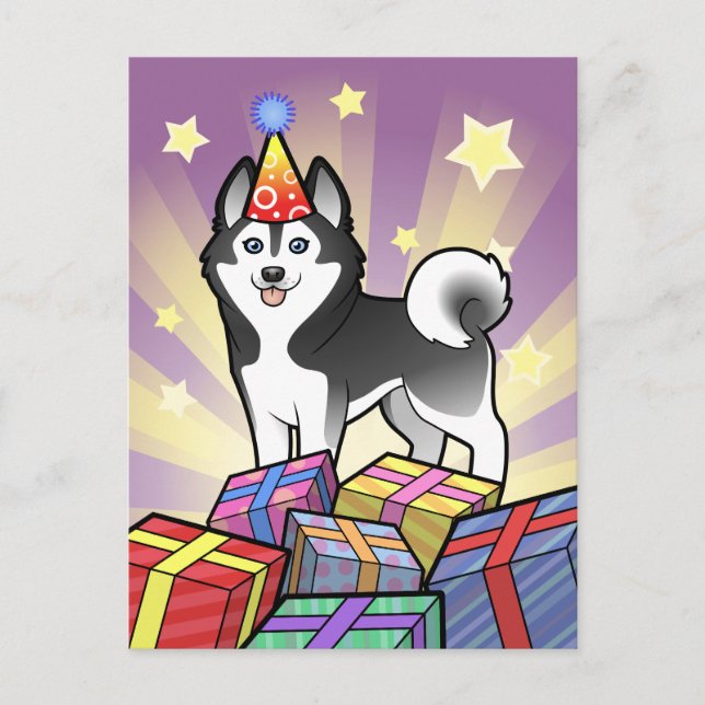 Cartão Postal Birthday Siberian Husky / Alaskan Malamute (Frente)