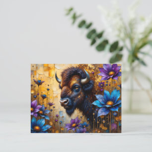 Cartão Postal Bisão Americano em retrato de flor texturizada