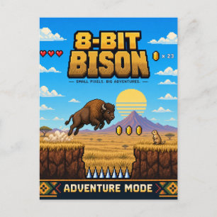 Cartão Postal Bisão, Arte Pixel 8-Bit Retro