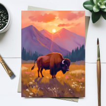 Bisão do Grand Teton | Pintura de Viagem ao Parque