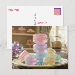 Cartão Postal Biscoitos Macaron de Vidro Pastel   Mantendo Conta