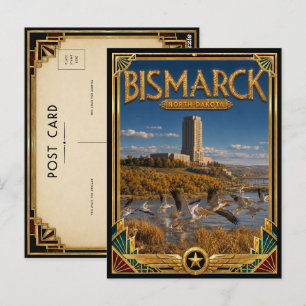 Cartão Postal Bismarck Dakota do Norte Arte Deco Vintage Era de 