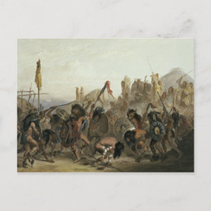 Cartão Postal Bison-Dance dos índios Mandan em frente aos seus