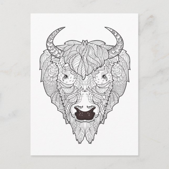 Cartão Postal Bison Head Doodle (Frente)
