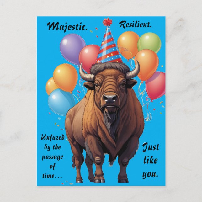 Cartão Postal Bison Stoic Birthday wdom (Frente)