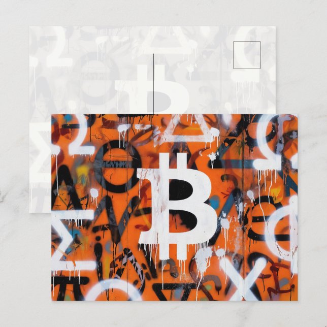 Cartão Postal "Bitcoin Graffiti" (Estilo #2) Arte de Rua (Frente/Verso)