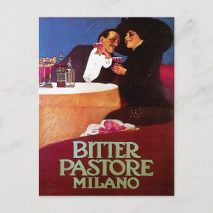 Cartão Postal Bitter Pastore Milano Vintage Bebida De Vinho E Ar