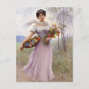 Cartão Postal Blaas: Rapariga em Lilac com Flores