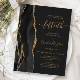 Cartão Postal Black Agate Gold 50th Anniversary Party