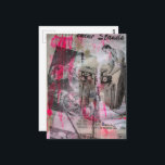 Cartão Postal Black and White Vintage Woodworking with pink<br><div class="desc">A collage made and photographed by Angelandspot in the year 2026 with vintage images from woodworking book from 1950 and some hot pink paint collages onto vintage textbook papers</div>