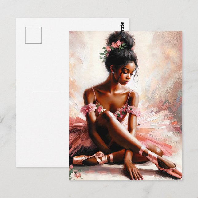 Cartão Postal Black Ballerina Vestindo Arte Tutu Rosa (Frente/Verso)