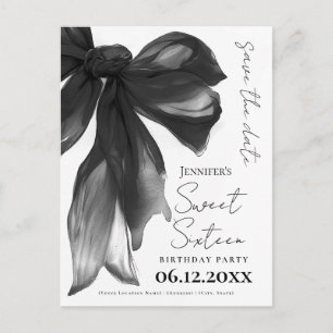 Cartão Postal Black Bow Coquette Sweet 16 Salve a Data
