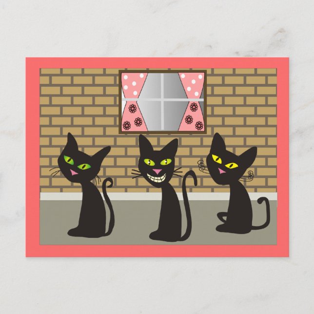 Cartão Postal Black Cat Art Oferece "We Three Amigos" (Frente)