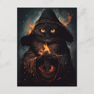 Cartão Postal Black Cat Casts a Spell Postcard