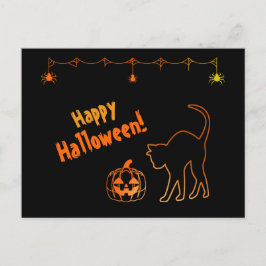 Cartão Postal Black Cat Silhouette Neon Happy Halloween