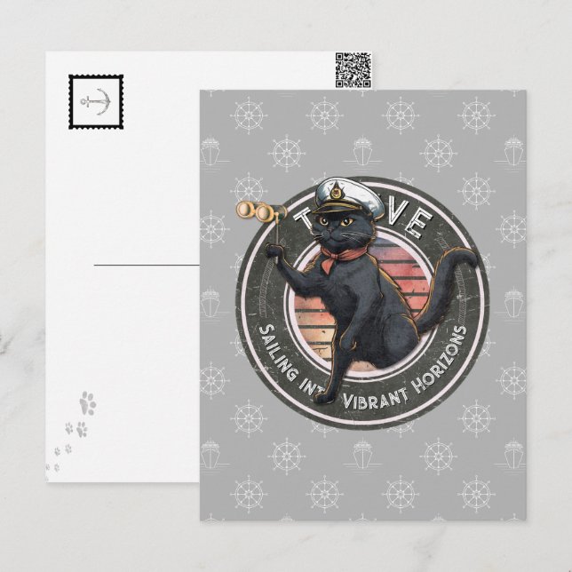 Cartão Postal Black Cat Sunset: Uma Viagem para THRIVE Postcard (Frente/Verso)