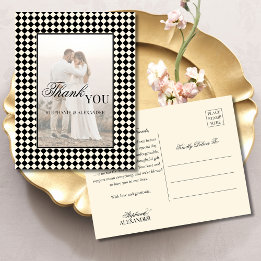 Cartão Postal Black Checks Old Money Photo Wedding Thank You