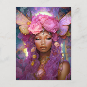 Cartão Postal Black Fairy Queen Pink Purple Fantasy Art