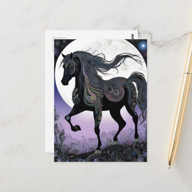 Cartão Postal Black Fantasy Horse (Frente/Verso In Situ)