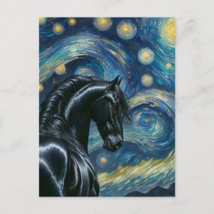 Cartão Postal Black Fresian Horse Van Gogh