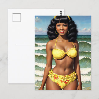 Cartão Postal Black Girl Pinup Melanin Bikini Model