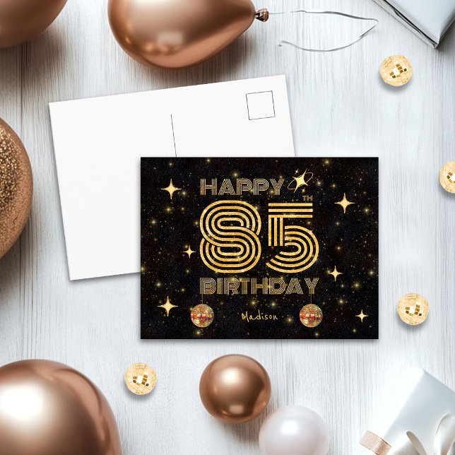 Cartão Postal Black Gold Dancing Disco Ball 85th Happy Birthday (Criador carregado)