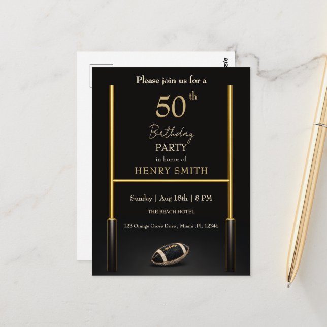 Cartão Postal Black & Gold Men's Birthday Invitation (Frente/Verso In Situ)