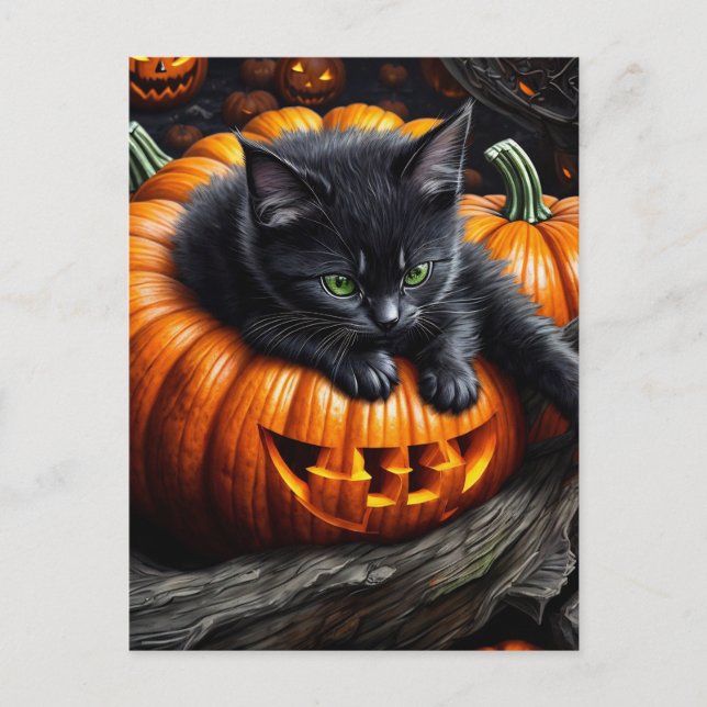 Cartão Postal Black Halloween Kitten (Frente)