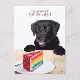 Cartão Postal Black Lab - A vida é curta, coma o bolo - Labrador