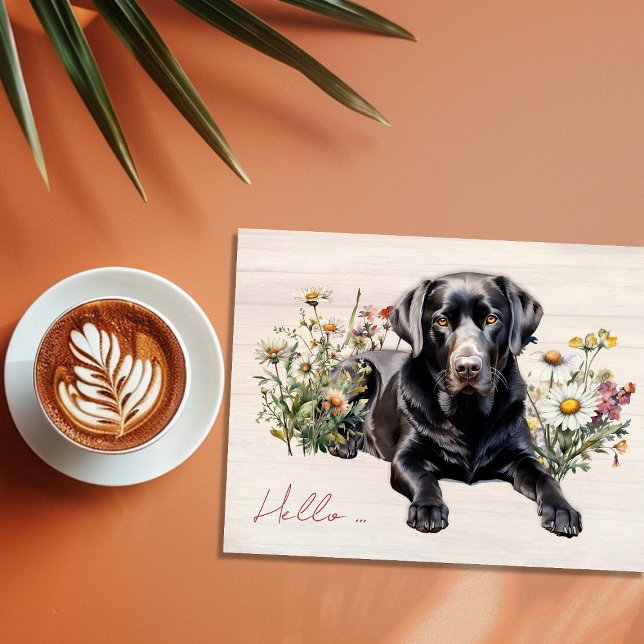 Cartão Postal Black Lab in Wildflowers Hello Personalized (Criador carregado)
