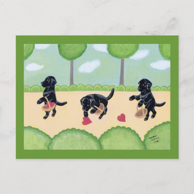 Cartão Postal Black Labrador na floresta (Frente)