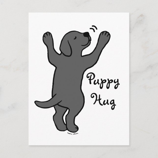 Cartão Postal Black Labrador Puppy Hug (Frente)